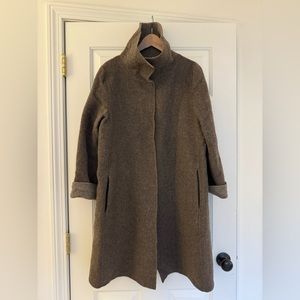 Eileen Fisher Small Alpaca / Wool Coat Jacket Brown Funnel Neck